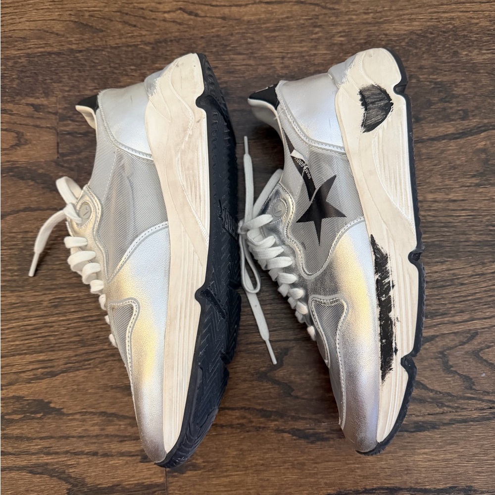 Golden Goose White Silver Gray Running Sneakers - Picture 6 of 7